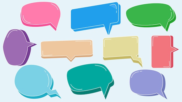 Set of colorful speech bubble conversation box chat box thought balloon thinking balloon isolate