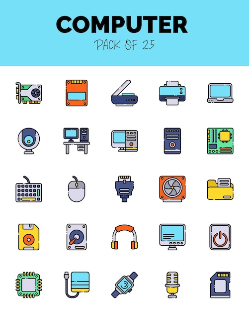 set of Computer Lineal Color icons for logo web Vector illustration