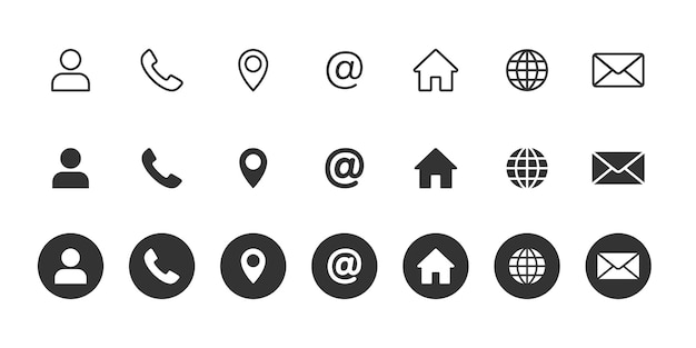 Set of Contact Us icons and Contact information icons for business car