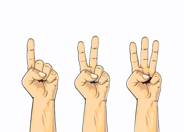 Set of counting one two three hand sign. Three steps or options concept. Vector illustration