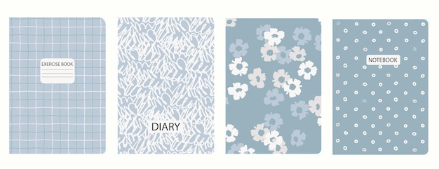set of cover page templates based on grid seamless patterns spiral lines flower pattern headers isolated