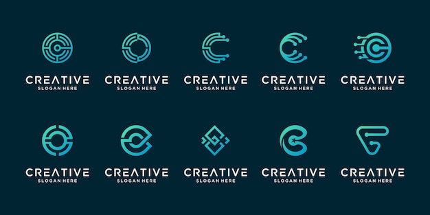 set of creative letter c modern liner digital technology logo