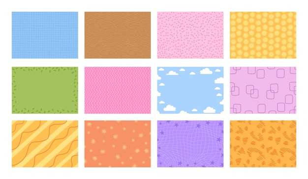 Set of cute childish background in cartoon hand drawn style