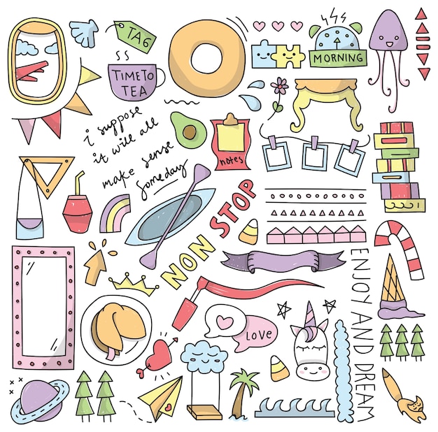 set of cute doodles isolated on white