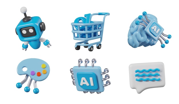 set of cute icons for site application with artificial intelligence services