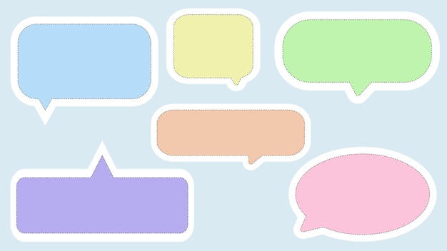 set of cute pastel speech bubble conversation box chat box message box and thinking balloon