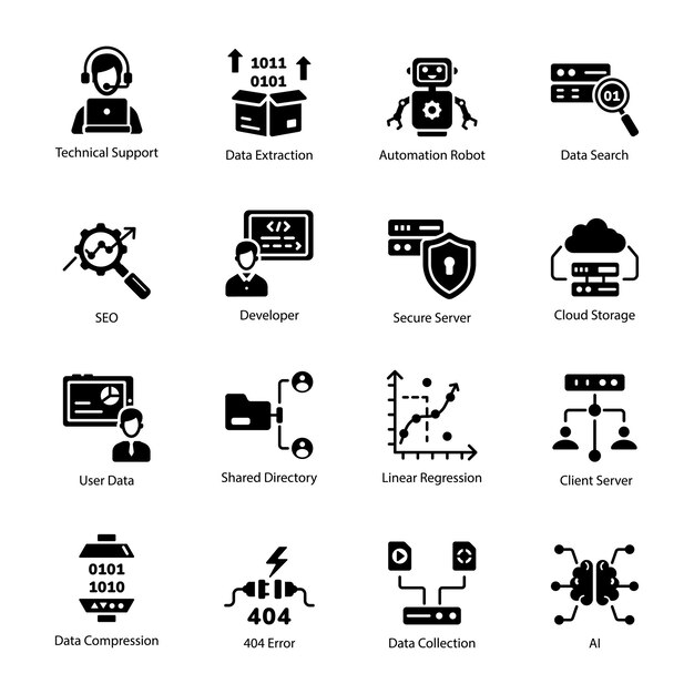 Set of Data Services Glyph Icons