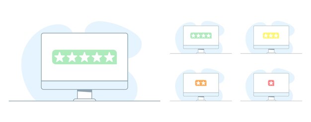 Set of desktop with different rating Five Feedback illustrations