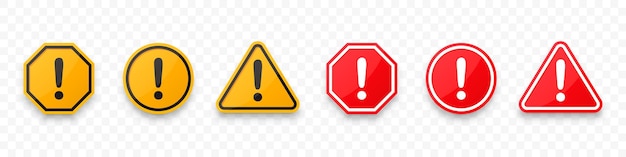 Set of different attention warning caution sign with exclamation mark