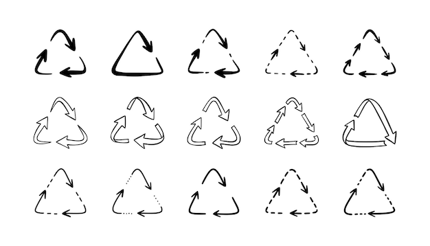 Set of doodle handwriting recycle plastic symbol Icon sign of pp pet hdpe ldpe pvc Ecofriendly
