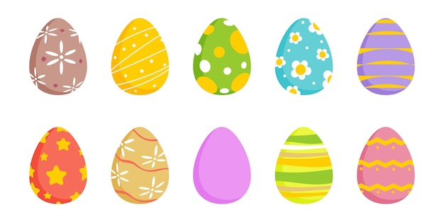 Set of Easter eggs Collection of chicken textured eggs for spring holiday Vector
