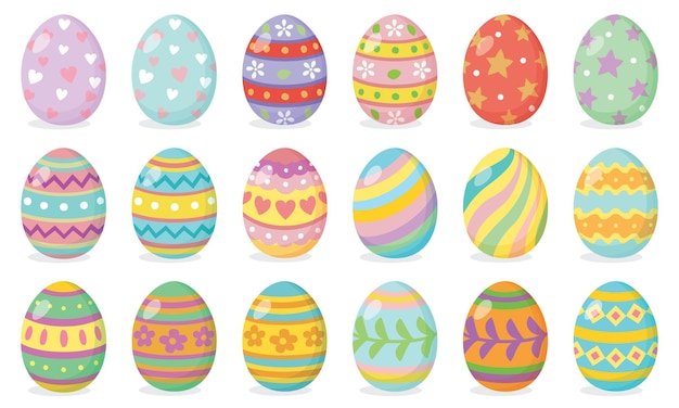 Set of Easter eggs isolated on white background. Vector illustration.