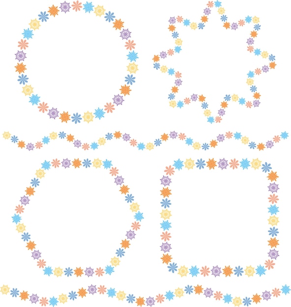set of ecorative floral borders from various abstract colorful flowers