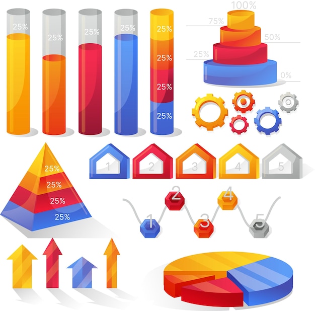 Set of elements chart for infographics graphs diagrams Chart in color