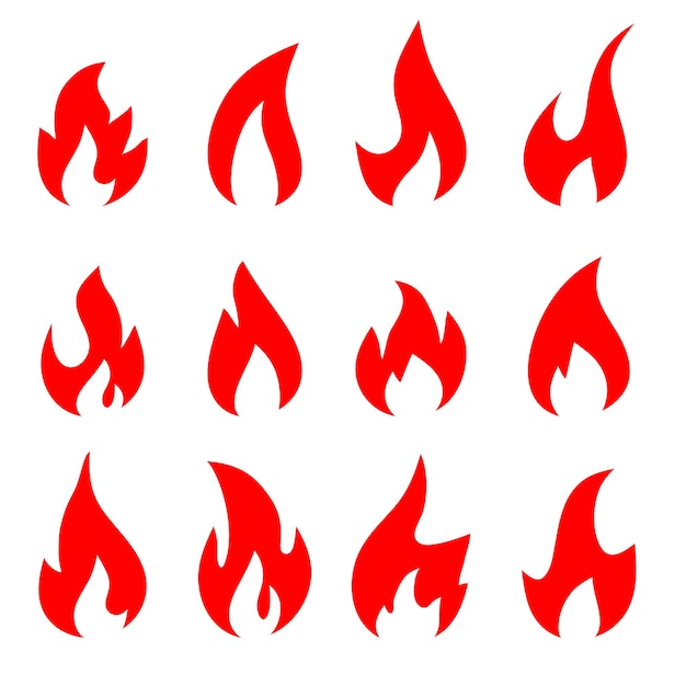 Set of fire icons Isolated vector flame