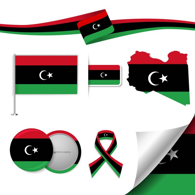 Set of flag elements with Libya
