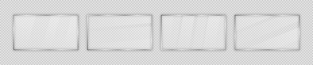 Set of four glass plates in rectangular frame isolated on transparent background Vector illustration