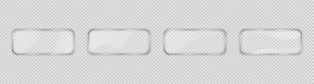 Set of four glass plates in rounded rectangular frame isolated on transparent background