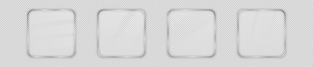 set of four glass plates in rounded square frame isolated on transparent background vector illustration