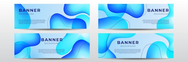 set of four modern web wave banner background in blue gradient color