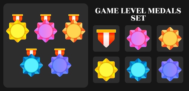 set of game rating icons with medals vector round assets for game design. trophy medals set design.