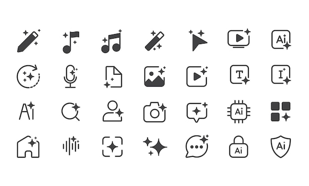 Set of Generate AI user interface Artificial intelligence sign AI enters by command prompt to generate ideas AI tool and sparkle Icon element for Applications and websites Vector illustration