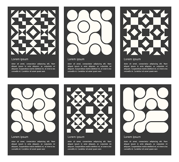 set of geometric abstract mosaic and liquid connected circle dots black shapes pattern shapes