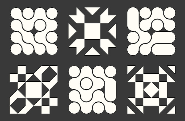 set of geometric abstract mosaic and liquid connected circle dots black shapes pattern shapes