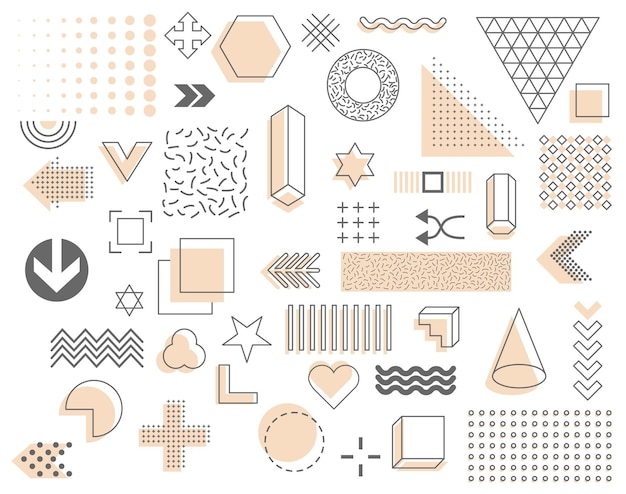 set of geometric shapes memphis design retro elements for web sale vector geometric shapes