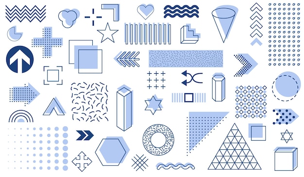 set of geometric shapes memphis design retro elements for web sale vector geometric shapes
