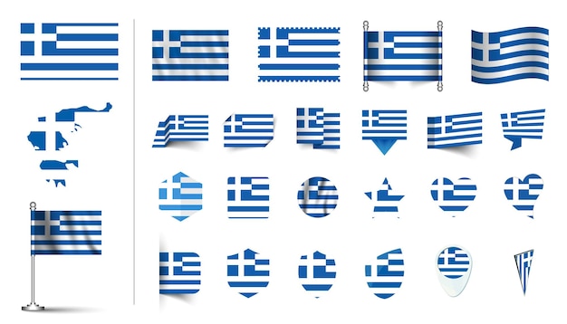 set of greece flag flat icon set vector illustration flag button waving 3d rendering symbols