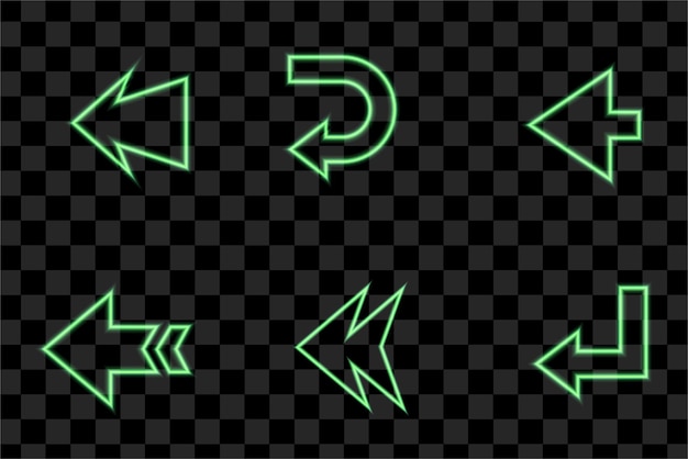 Set of Green arrow light neon effect collection isolated eps vector sign