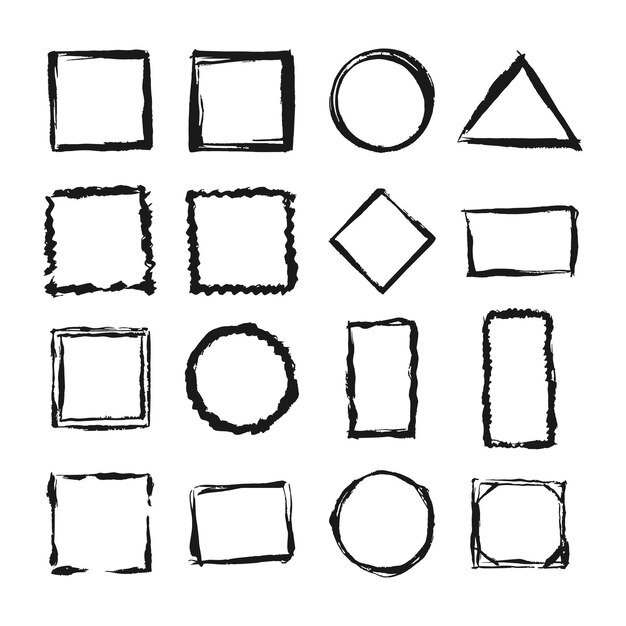 Set of grunge frames. Empty border background. Hand drawn black and white ink.
