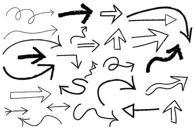 Set of hand drawn arrows brush stroke curly arrow vector