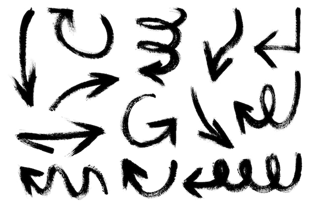 Set of hand drawn arrows with curvy lines Colorful dry brush strokes with grunge