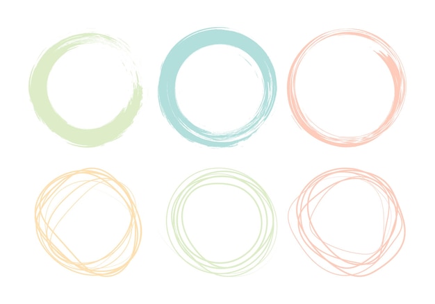 set of hand drawn circle sketch frame on white background elements for conceptual design doodle style