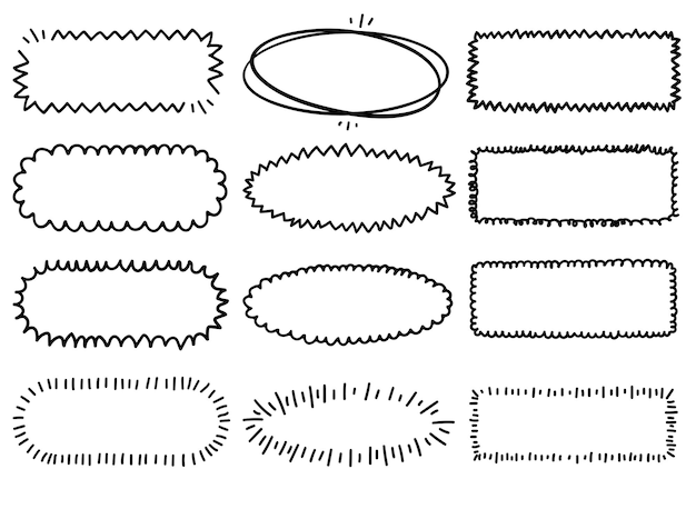 Set of hand drawn doodle frames isolated on white background