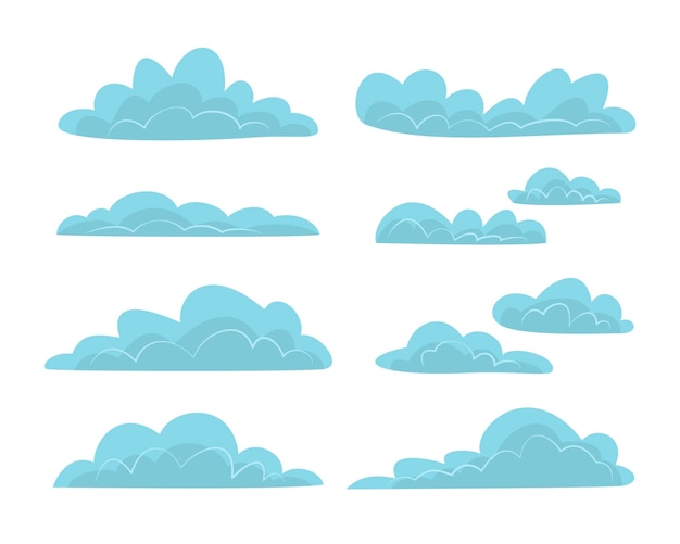 Set of Hand Drawn Flat Clouds Isolated on White Background for Design Element