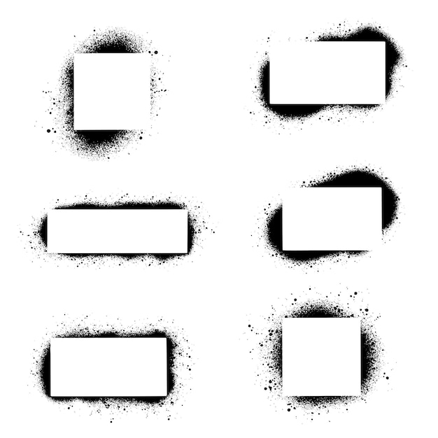 set  of hand drawn frame with spray effect border of grunge dots airbrush ink dot banner spray