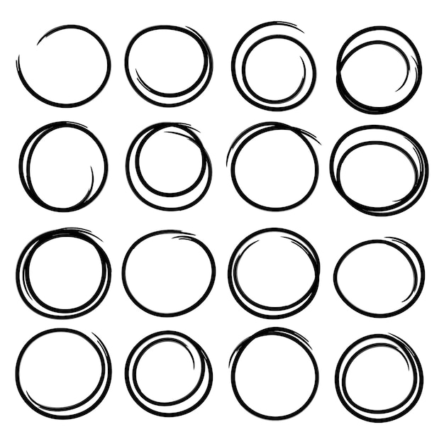 set of hand drawn oval frames felt tip or texture brush geometric shape vector elements isolated
