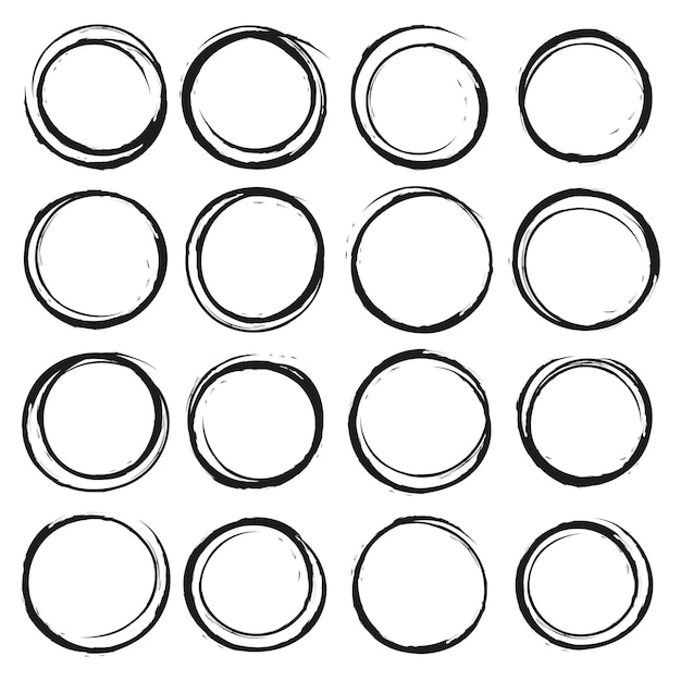 set of hand drawn oval frames felt tip or texture brush geometric shape vector elements isolated