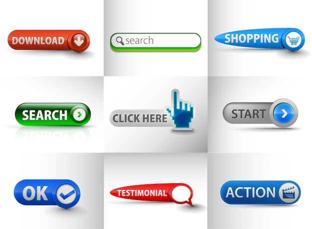 Set of icons for  Download Search Start Action  ok Testimonial Web Icon Design Template