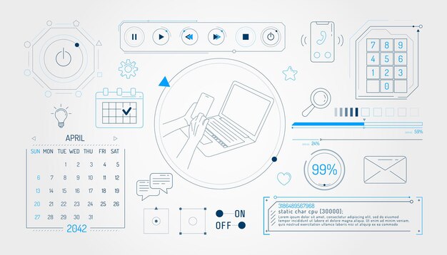 Set of infographic elements about computer communication and social networks