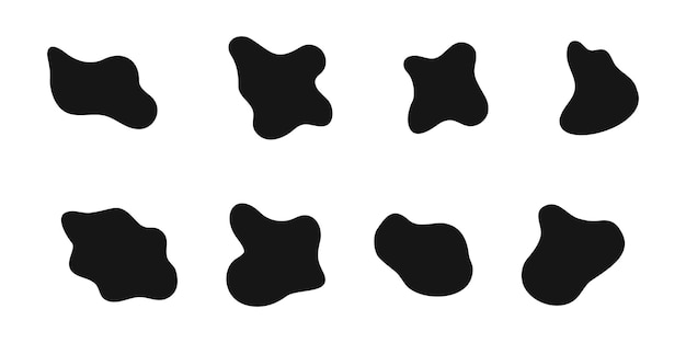 Set of irregular shapes icons Organic blobs water splotches liquid ink spots distorted bubbles