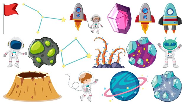 Set of isolated fantasy space game objects and elements