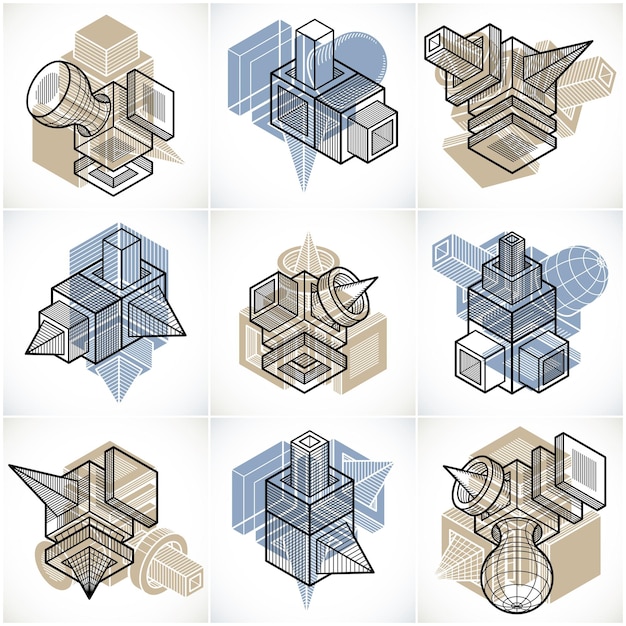 Set of isometric abstract vector geometric shapes.