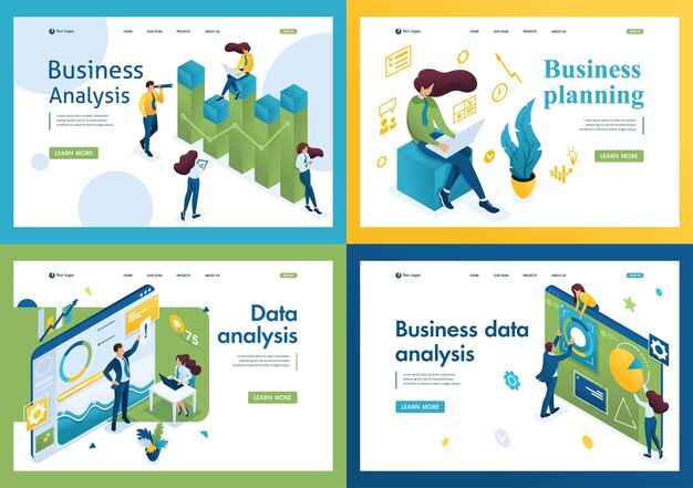 Set of isometric conceptsbusiness analysis business planning data analysis For Landing page