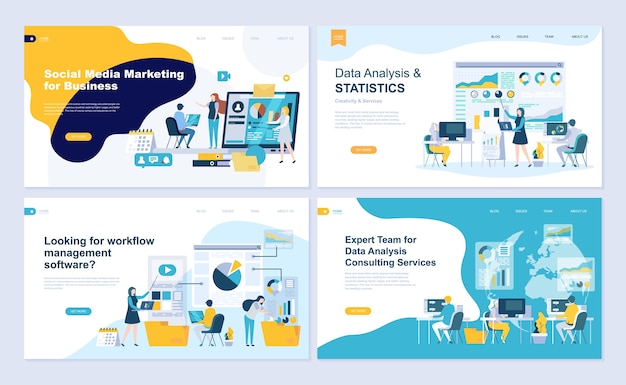 Set of landing page template for data analysis, management, consulting, marketing.