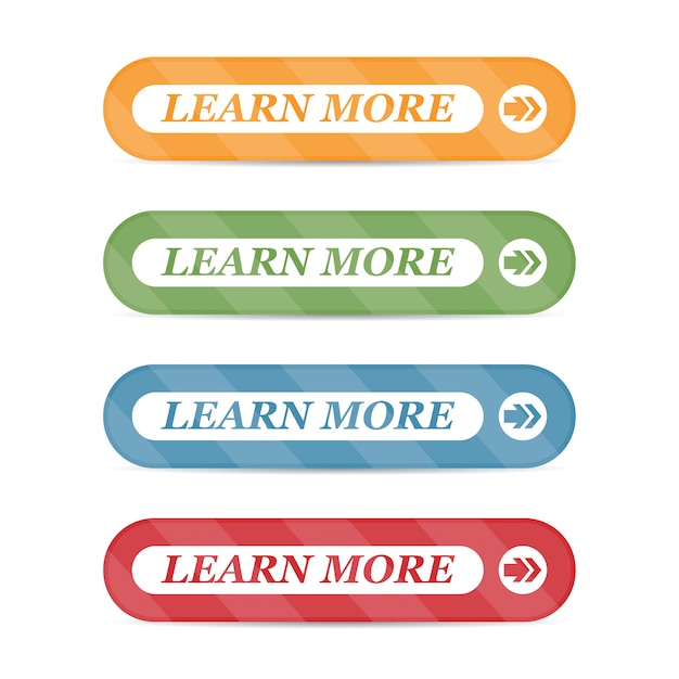 Set of learn more buttons with shadows isolated