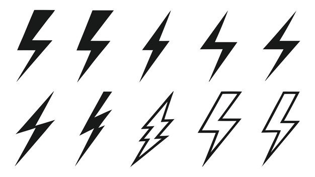 Set of Lightning Bolt Icons Electric Energy Thunderbolt Symbols